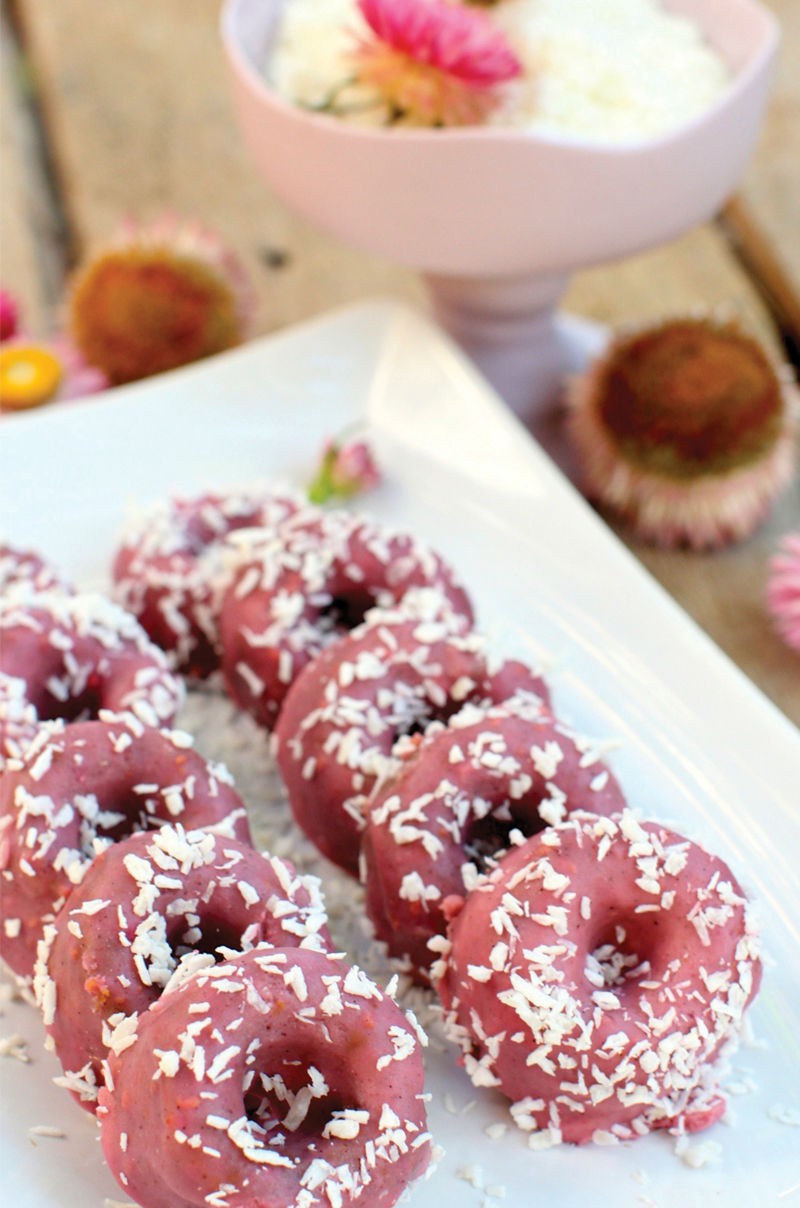 Raspberry and Coconut Glazed Donuts